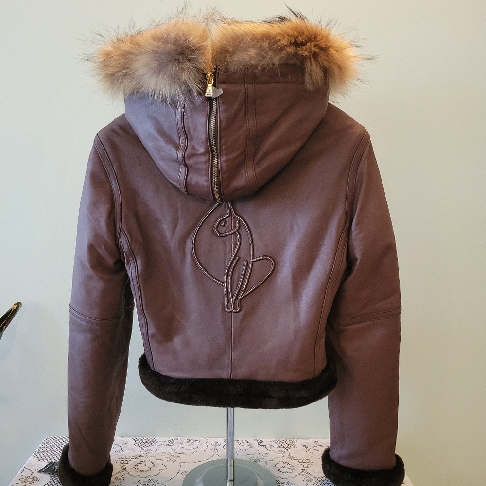 ***Authentic*** NWT Vintage BABY PHAT Brown Leather Fur-Trimmed Women's Jacket - Picture 2 of 12